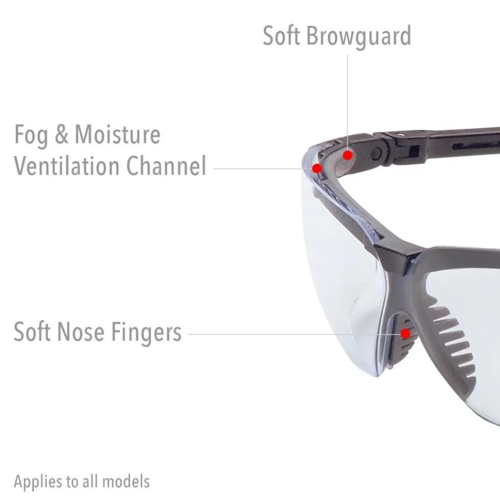 Uvex by Honeywell Genesis Safety Glasses with Black Frame, Clear Lens and Hydro Shield Anti-Fog Lens Coating - S3200HS