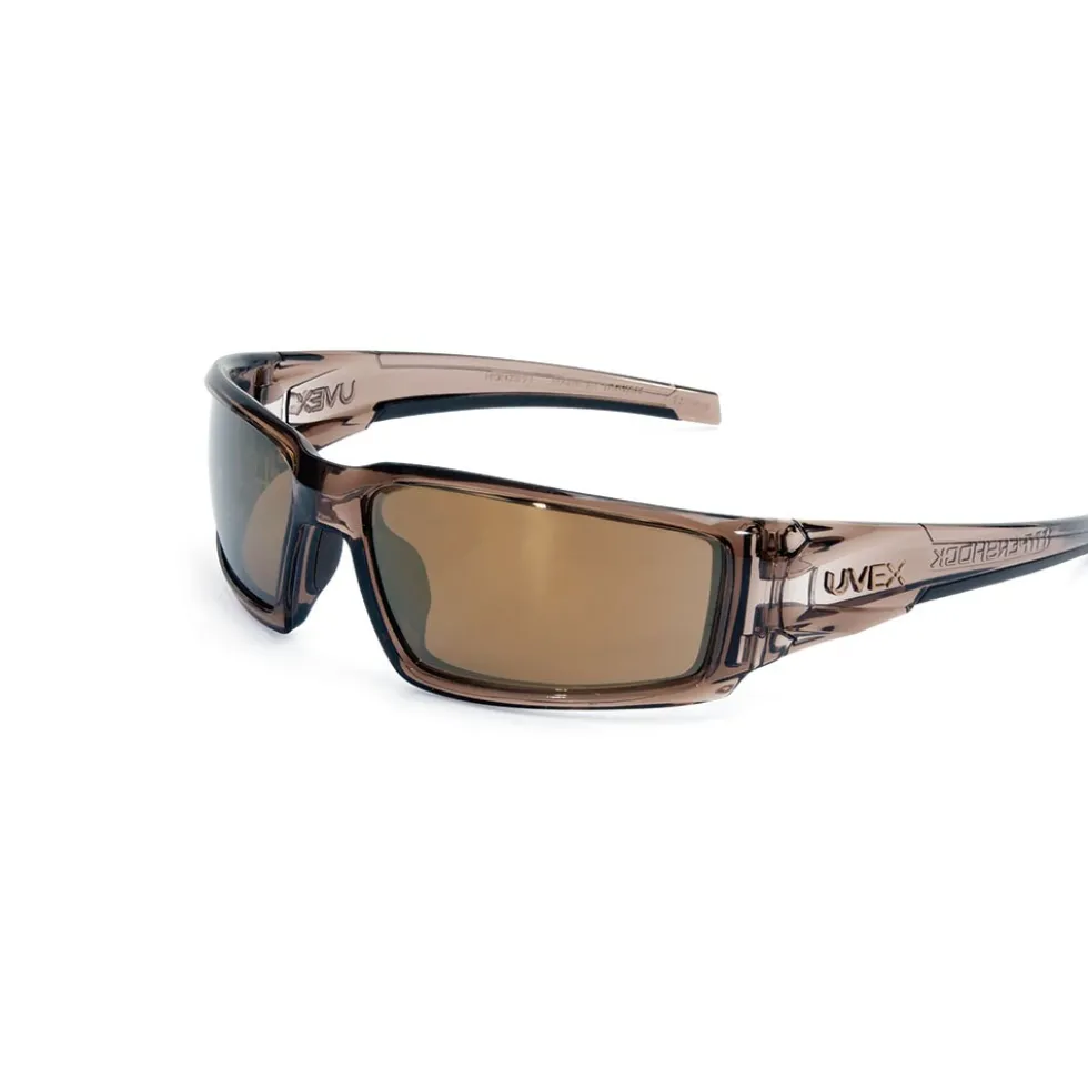 Uvex by Honeywell Hypershock Safety Glasses, Brown Frame with Gold Mirror Lens & Anti-Scratch Hardcoat - S2964