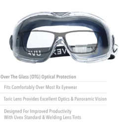 Uvex by Honeywell Stealth OTG Goggles Navy Body Clear Lens Tint HydroShield AF Coating Fabric Headband - S3970HSF